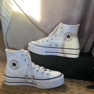 Converse High Tops Leather Platforms - White